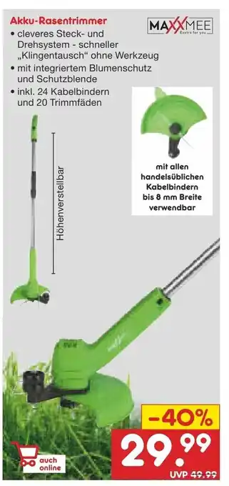 Netto Marken-Discount Maxxmee Akku Rasentrimmer Angebot