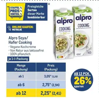 METRO Alpro Soya/ Hafer Cooking je 1-l-Packung Angebot