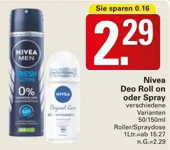 WEZ Nivea Deo Roll on oder Spray 50/150 ml Roller/Spraydose Angebot