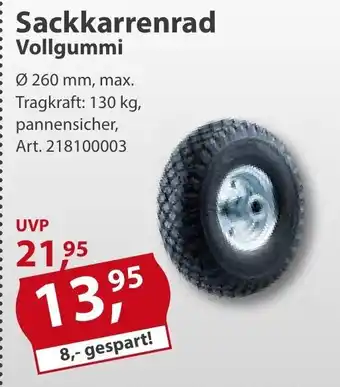 Sonderpreis Baumarkt Sackkarrenrad Vollgummi Ø 260 mm, max. Tragkraft: 130 kg, pannensicher, Art. 218100003 Angebot