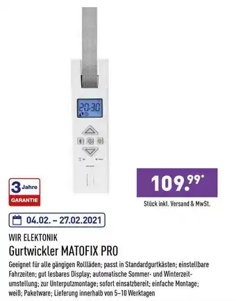 Aldi Nord Wir Elektronik Gurtwickler Matofix Pro Angebot