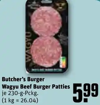 REWE Butcher's Burger Wagyu Beef Burger Patties 230-g-Pckg. Angebot