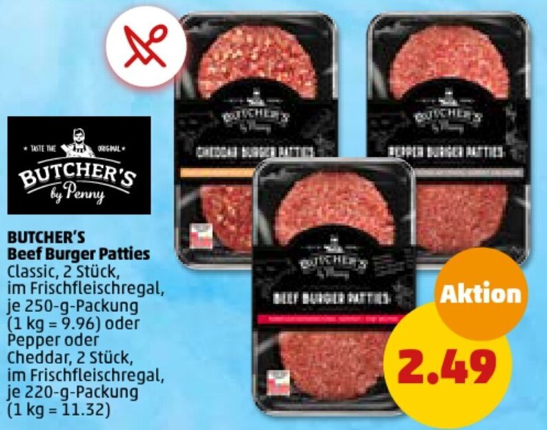 BUTCHER'S Beef Burger Patties 220gPackung Angebot bei PENNY