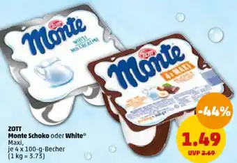 PENNY Zott Monte Schoko oder White 4x100 g Becher Angebot