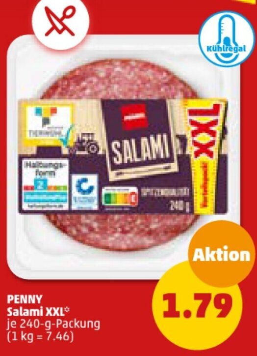 PENNY Salami XXL 240gPackung Angebot bei PENNY