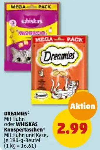 PENNY Dreamies oder Whiskas Knuspertaschen 180 g Beutel Angebot