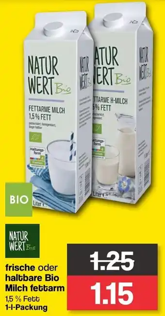 Famila Nord West NATUR WERT BIO frische oder haltbare Bio Milch fettarm 1-L-Packung Angebot