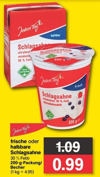 Famila Nord West Jeden Tag frische oder haltbare Schlagsahne 200-g-Packung/ Becher Angebot
