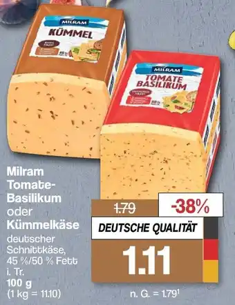 Famila Nord West Milram Tomate Basilikum oder Kümmelkäse 100 g Angebot