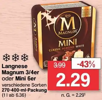 Famila Nord West Langnese Magnum 3/4er oder Mini 6er 270-400 ml Packung Angebot