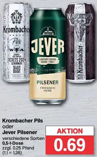 Famila Nord West Krombacher Pils oder Jever Pilsener 0,5 L Dose Angebot