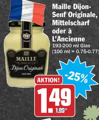 Hit Maille Dijon Senf Originale, Mittelscharf oder à L'Ancienne 193-200ml Angebot