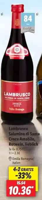 Lidl Lambrusco Salamino di Santa Croce Amabile, Rotwein, lieblich 6x0,75 L Angebot