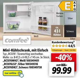 Lidl comfee Mini-Kühlschrank, mit Eisfach ,,RCD76" Angebot