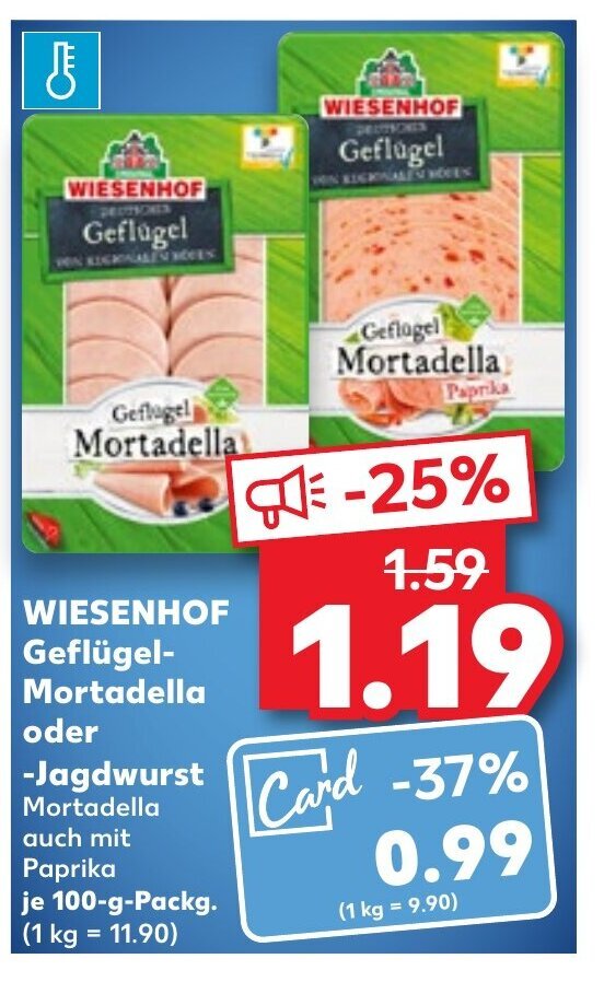 WIESENHOF GeflügelMortadella oder Jagdwurst je 100gPackg. Angebot