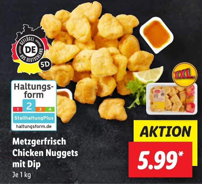 Metzgerfrisch Chicken Nuggets mit Dip Je 1 kg Angebot bei Lidl