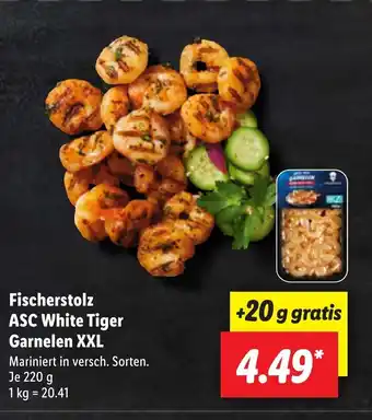 Lidl Fischerstolz ASC White Tiger Garnelen XXL 200 g Angebot