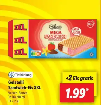 Lidl Gelatelli Sandwich-Eis XXL 10 x 90 ml Angebot