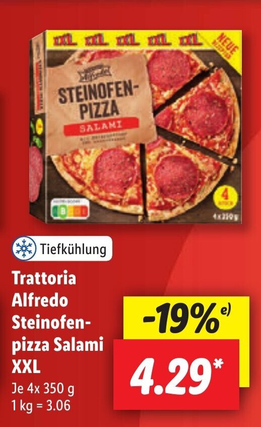 Trattoria Alfredo Steinofen pizza Salami XXL 4 x 350 g Angebot bei Lidl