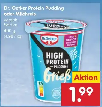 Netto Marken-Discount Dr. Oetker Protein Pudding oder Milchreis 400 g Angebot