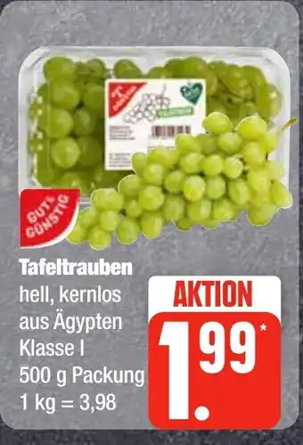 Edeka Frischemarkt Tafeltrauben hell, kernlos aus Ägypten Klasse I 500 g Packung 1 kg = 3,98 Angebot