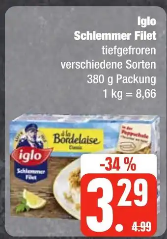 Edeka Frischemarkt iglo Schlemmer Filet 380 g Packung 1 kg = 8,66 Angebot