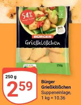 Globus Bürger Grießklößchen Suppeneinlage, 250g Angebot