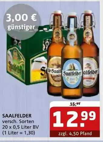 Getränke Quelle SAALFELDER versch. Sorten 20 x 0,5 Liter BV (1 Liter = 1,30) Angebot