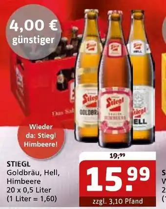 Getränke Quelle STIEGL Goldbräu, Hell, Himbeere 20 x 0,5 Liter (1 Liter 1,60) Angebot