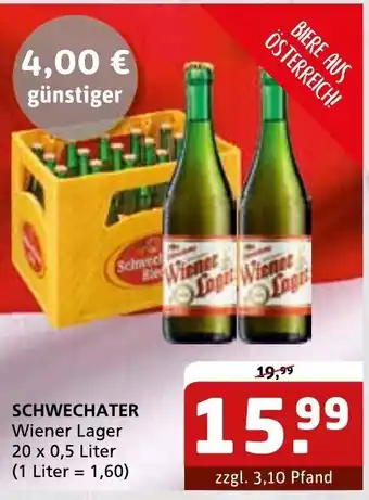 Getränke Quelle SCHWECHATER Wiener Lager 20 x 0,5 Liter (1 Liter = 1,60) Angebot