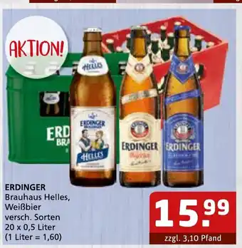 Getränke Quelle ERDINGER Brauhaus Helles, Weißbier versch. Sorten 20 x 0,5 Liter (1 Liter = 1,60) Angebot