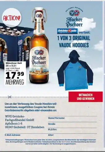 Getränke Quelle Hacker Pschorr Münchner Hell 50*500ml Angebot