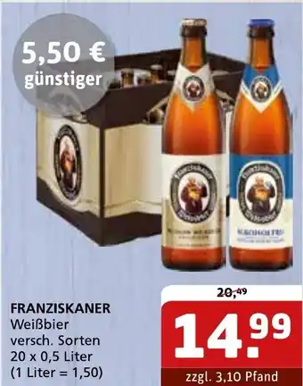 Getränke Quelle FRANZISKANER Weißbier versch. Sorten 20 x 0,5 Liter (1 Liter = 1,50) Angebot