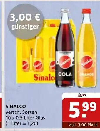 Getränke Quelle SINALCO versch. Sorten 10 x 0,5 Liter Glas (1 Liter = 1,20) Angebot