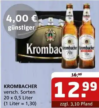 Getränke Quelle KROMBACHER versch. Sorten 20 x 0,5 Liter (1 Liter = 1,30) Angebot