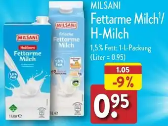 Aldi Nord MILSANI Fettarme Milch'/ H-Milch 1 L Packung Angebot