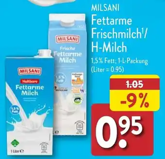 Aldi Nord MILSANI Fettarme Frischmilch¹/ H-Milch 1 L Packung Angebot