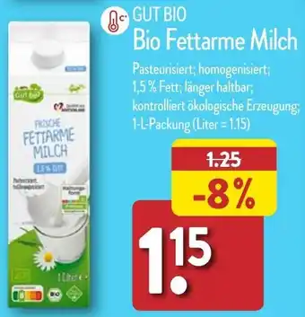 Aldi Nord GUT BIO Bio Fettarme Milch 1 L Packung Angebot