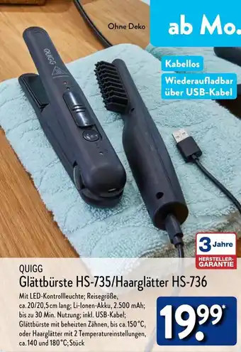 Aldi Nord QUIGG Glättbürste HS-735/Haarglätter HS-736 Angebot