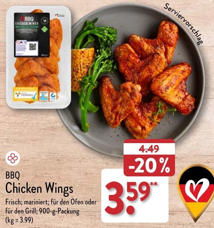 BBQ Chicken Wings 900 g Packung Angebot bei Aldi Nord