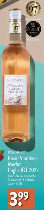 Aldi Nord PAVONERO Rosé Primitivo-Merlot Puglia IGT 2022 Angebot