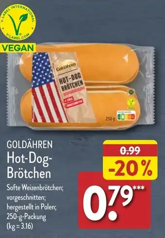 Aldi Nord GOLDÄHREN Hot-Dog-Brötchen 250 g Packung Angebot