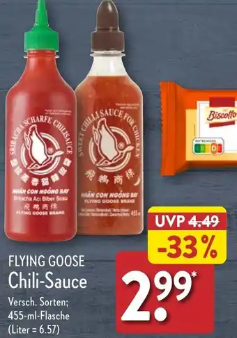 Aldi Nord FLYING GOOSE Chili-Sauce 455 ml Flasche Angebot