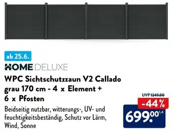 Aldi Nord HOME DELUXE WPC Sichtschutzzaun V2 Callado grau 170 cm - 4 x Element + 6 x Pfosten Angebot