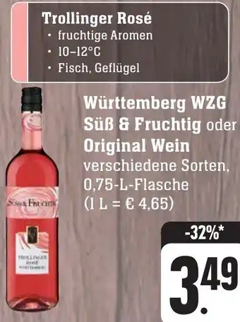 Gebauer's Württemberg WZG Süß & Fruchtig oder Original Wein 0,75-L-Flasche Angebot