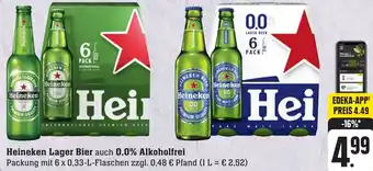 Gebauer's Heineken Lager Bier auch 0,0% Alkoholfrei  6 x 0,33-L-Flaschen Angebot