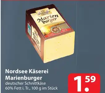 Famila Nord Ost Nordsee Käserei Marienburger deutscher Schnittkäse 60% Fett i. Tr., 100 g im Stück Angebot