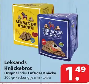 Famila Nord Ost Leksands Knäckebrot Original oder Luftiges Knäcke 200-g-Packung je (1 kg = 7.45 €) Angebot