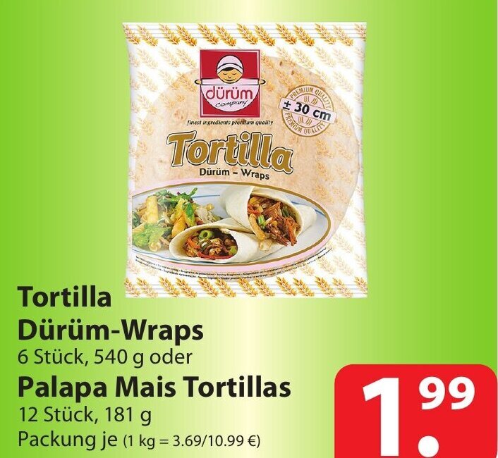 Tortilla DürümWraps 6 Stück, 540 g oder Palapa Mais Tortillas 12st