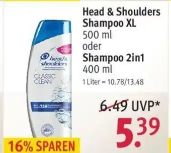 Rossmann Head & Shoulders Shampoo XL 500ml oder Shampoo 2in1, 400ml Angebot